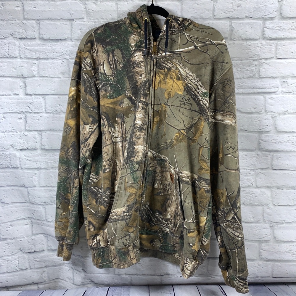 CARHARTT Mens SIZE M Brown Green RealTree Camo Full Zip Hoodie Sweatshirt
